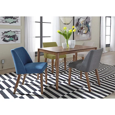 Mid-Century Modern 5 Piece Rectangular Table Set with Fully Upholstered Chairs